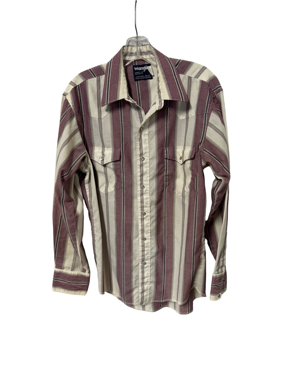 Wrangler Men’s Striped Western Shirt in Burgundy and Cream